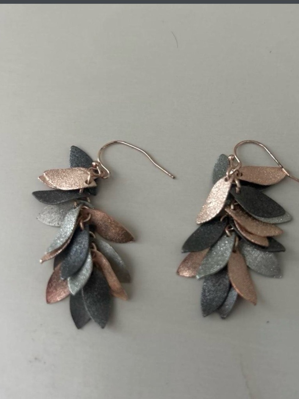 Rose Gold and Silver Leaf Dangle Earrings - Women Jewelry